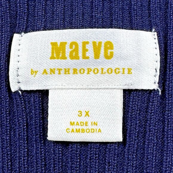 Anthropologie Maeve 3X Ribbed Stripe Cardigan Sweater Navy White Button Front - Picture 6 of 11